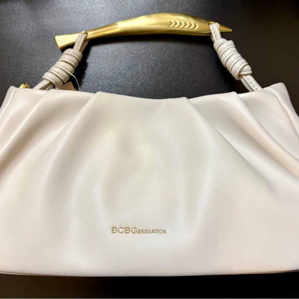BCBGeneration Cream Shoulder Bag with Gold Accents